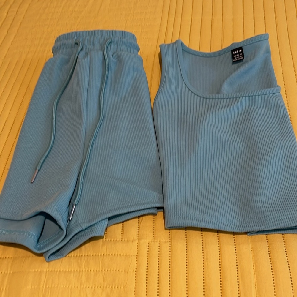 SHEIN Sky Blue Ribbed Set - Picture 3 of 5